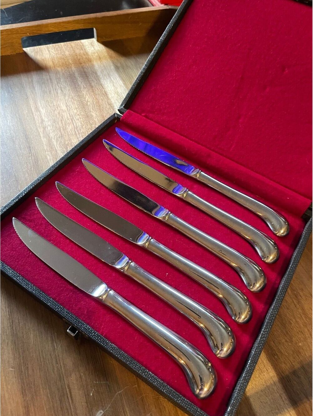 Set of 6 Stainless Japan Steak Knives with Original Velvet Presentation Box 1960